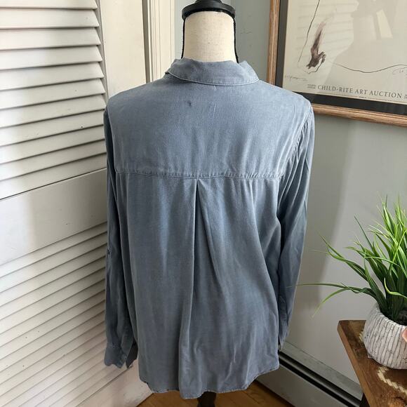LA VI Shirt Womens Medium Blue Button Down Tunic Minimalist Lagenlook Casual - Picture 5 of 10